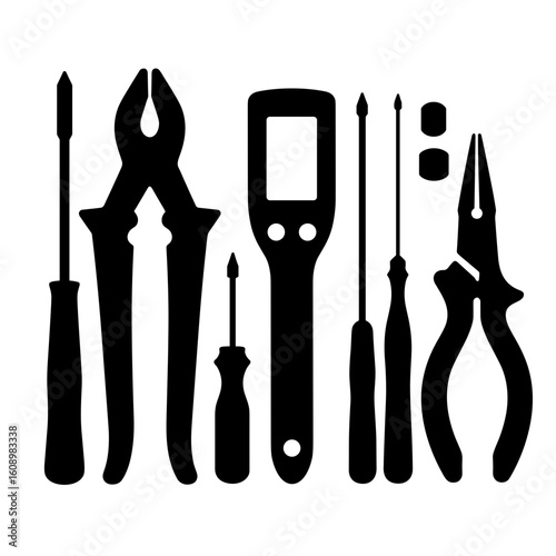 Silhouette of toolkit with pliers and screwdriver – Repair tools, hands-on assistance