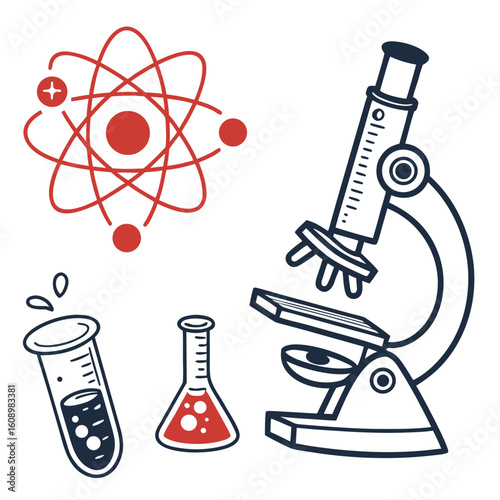 Microscope atom and laboratory glassware science