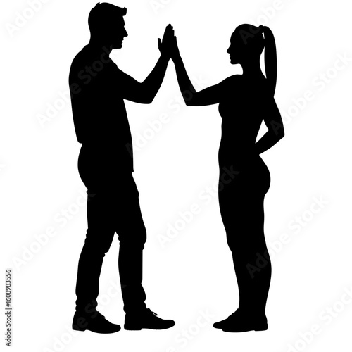 Silhouette of coach and client high-fiving in fitness studio – Motivation, support and encouragement
