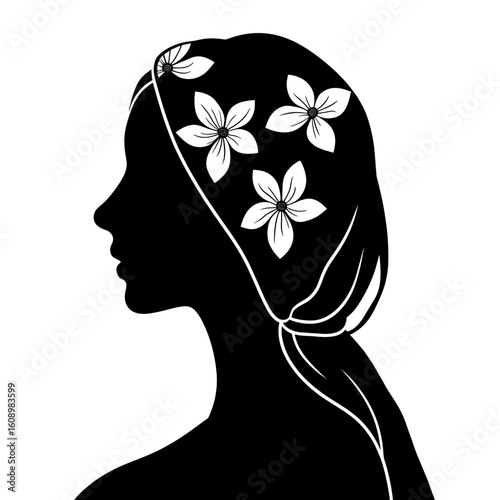 Silhouette of woman with floral silk wrap, overnight hair protection, beauty