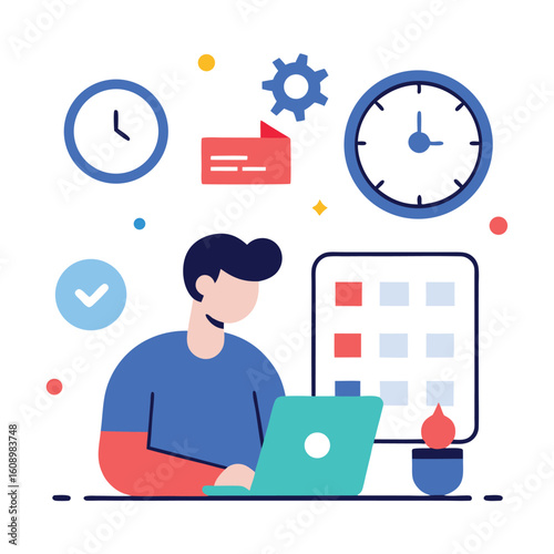 Employee time tracking and productivity scene isolated on white background