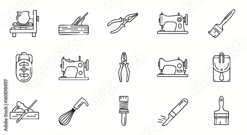 Crafting and DIY Tools Line Art Icons Set