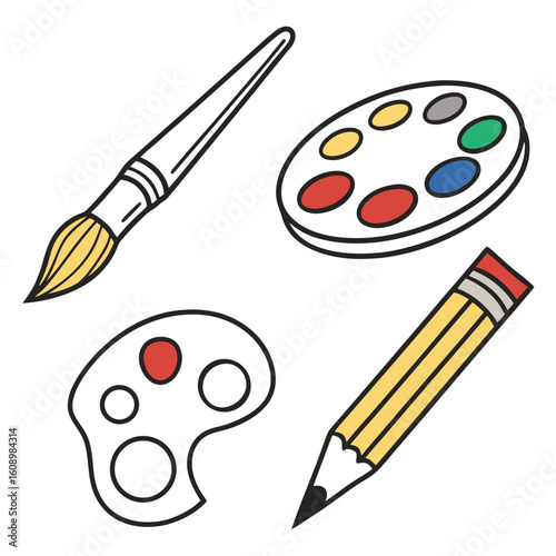 Paintbrush palette and pencil art supplies artistic artist