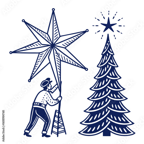 Person placing star on Christmas tree topper