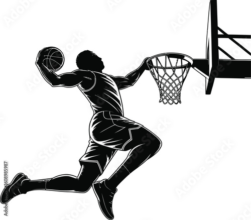 Basketball player dunking on white background slam dunk