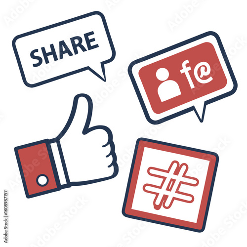 Social media icons thumbs up share hashtag vector