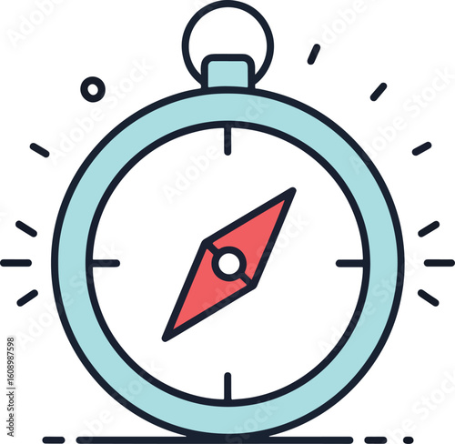 Simple compass icon representing travel, exploration, and guidance. A vector graphic for navigation and finding direction on a journey.