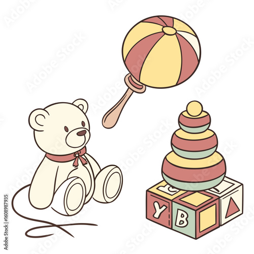 Teddy bear rattle and stacking blocks baby toys children's toys