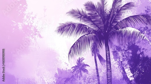 Summertime violet background with palm trees, summer sun and white brush strokes for your season graphic design. Hot sunny days. Vector illustration