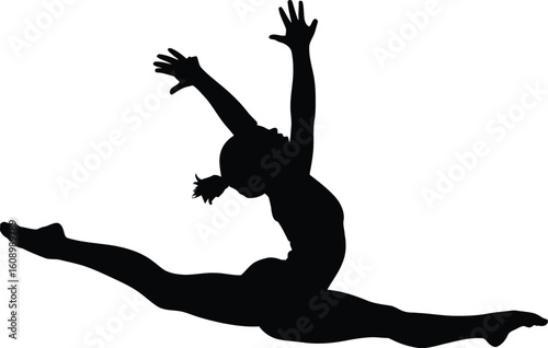 Black silhouette of female gymnast split leap gymnastics