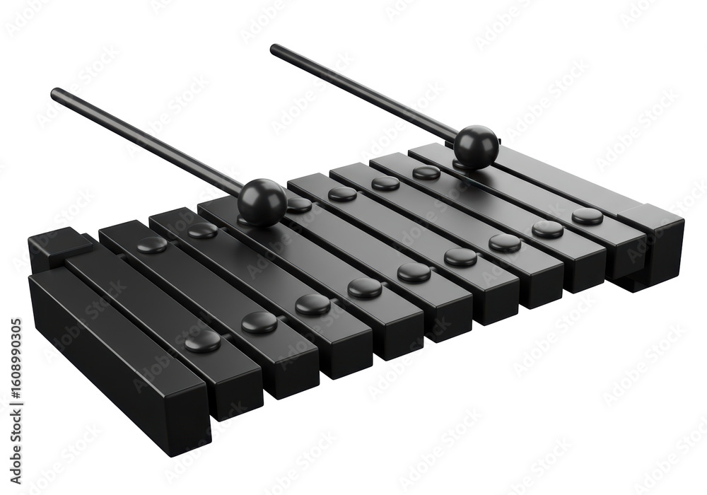 Naklejka premium Isolated Black Xylophone with Mallets Musical Instrument