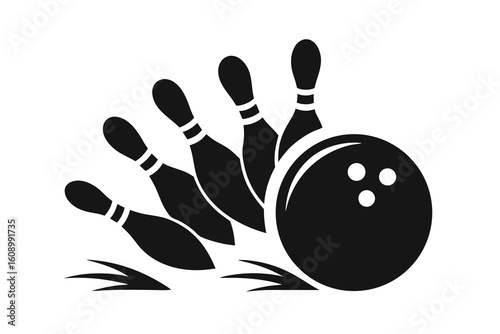 Bowling ball strike pin silhouette vector illustration isolated on a white background