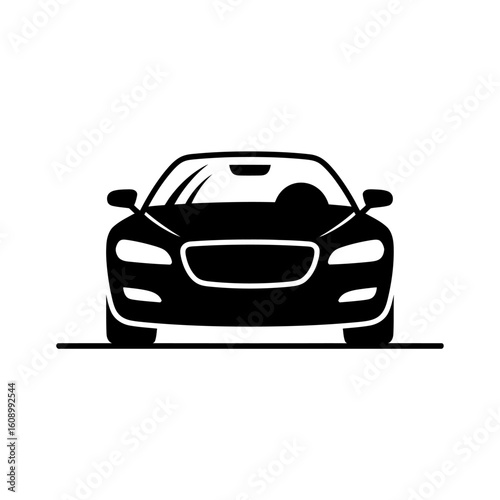 Sleek black car front view minimalist design for automotive industry and transportation themes showcases modern styling