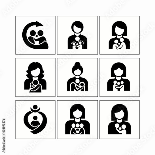 Motherhood and Baby Care Vector Icons Breastfeeding and Health