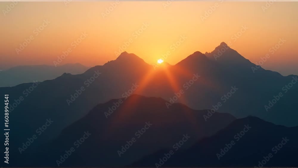 Sun Rising Over Mountain Range Golden Hour Landscape