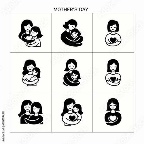 Mother's Day vector icons set celebrating love family and care