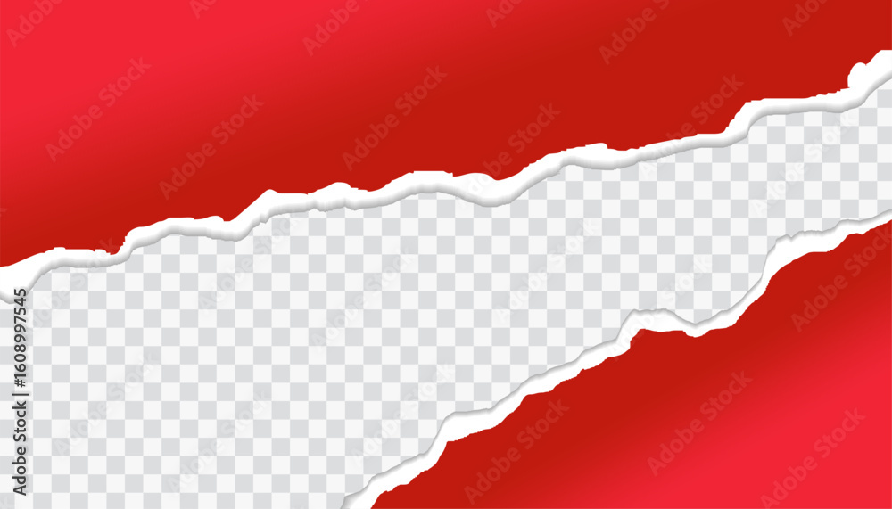 Fototapeta premium Red paper pieces vector template design with torn edges and soft shadow