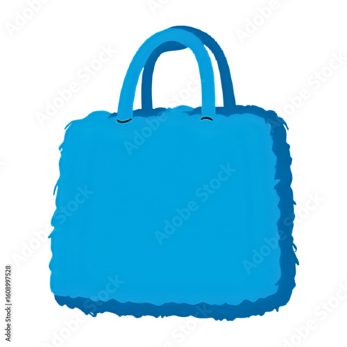 Bright blue fuzzy tote bag with curved handles