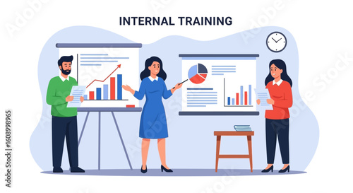 Businesspeople presenting data during an internal training session.