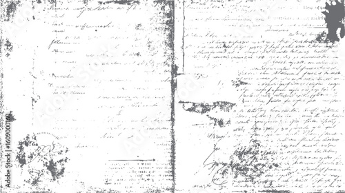 Distressed handwriting texture art. Grunge style vintage text overlay. Faded ink background on aged paper design.