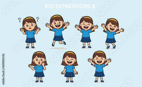 Children Showing Diverse Cartoon Facial Expressions, Emotional Reactions Illustration, Happy, Surprised, Confused, Excited, Vector Kids Characters for Stock Use