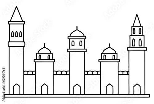 Hassan Tower stands tall in Moroccan skyline line art