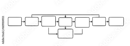 Blank flowchart diagram illustrating a sequential process with decision points and parallel paths, isolated on white background