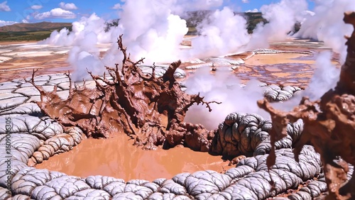 Wallpaper Mural Bubbling mud volcanoes and erupting geysers are creating a surreal and otherworldly landscape in a geothermal area, showcasing the raw power and beauty of nature Torontodigital.ca