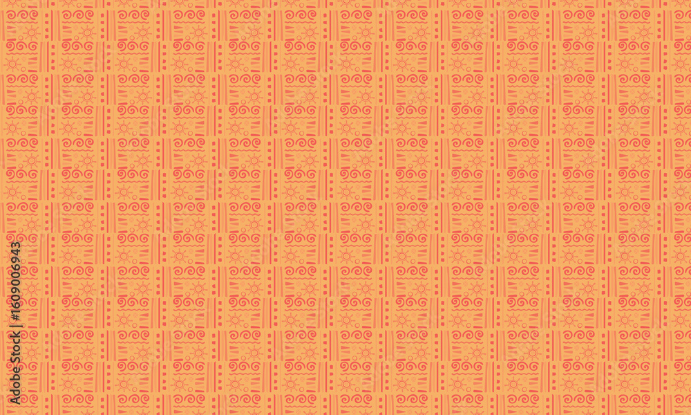 Fototapeta premium Hand-Drawn Tribal Pattern with Ethnic Symbols and Spiral Motifs