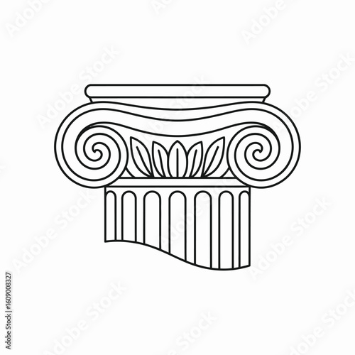 Ionic Order Column Capital Line Art Illustration on White Background