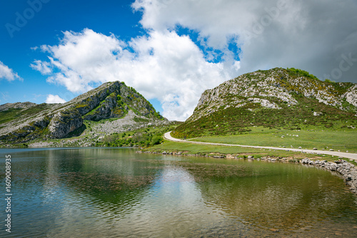 the enol lake in the picos de europa in spain