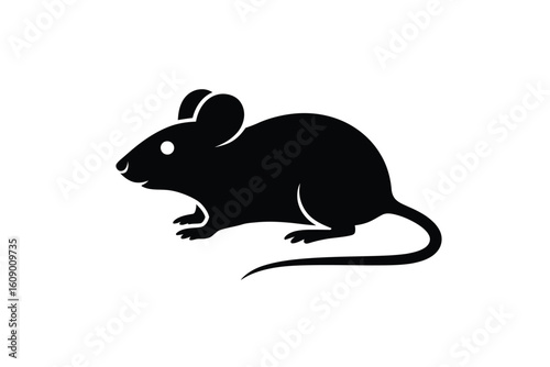 Simple Black Silhouette of a Mouse or Rat on White Background