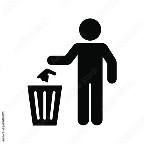 Person throwing trash into a bin pictogram black and white