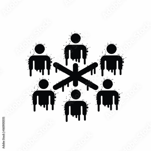 Social Distancing and Quarantine Icon with People and Crossed Lines