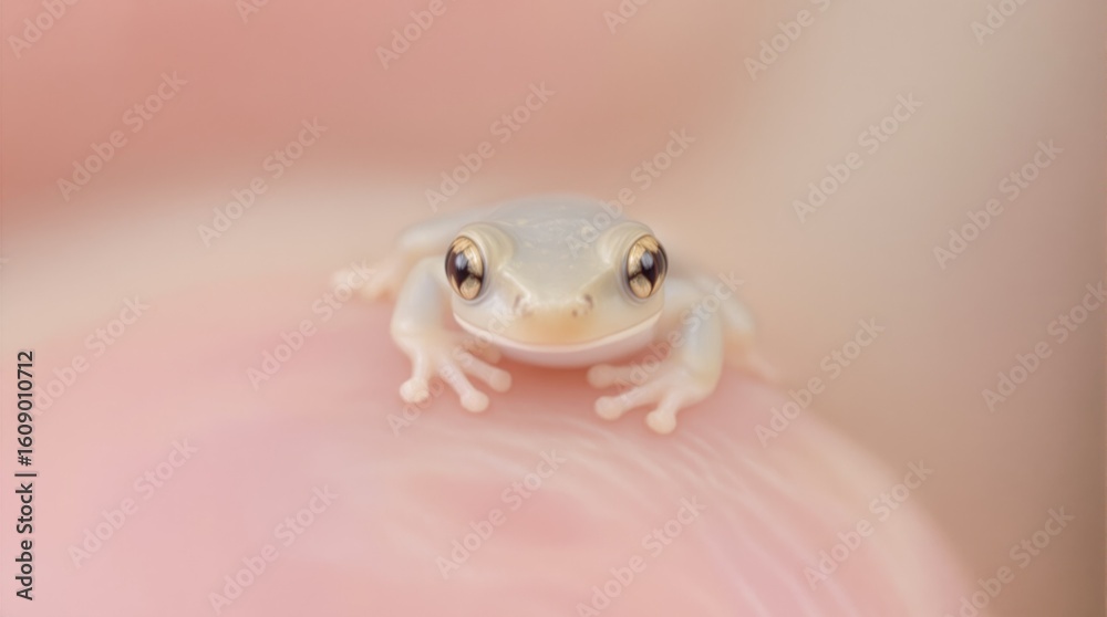 Obraz premium Tiny White Frog Resting on a Human Hand