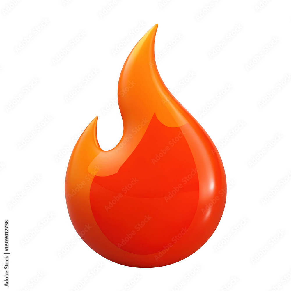 Obraz premium Glossy orange and red flame icon isolated on transparent background