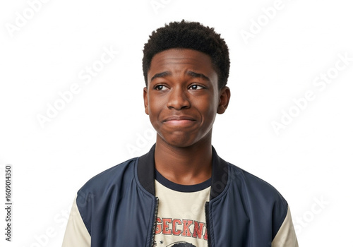 Young African American Teen Boy Confused Thoughtful Isolated White
