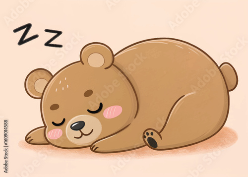 Cute Sleeping Brown Bear Cartoon Illustration