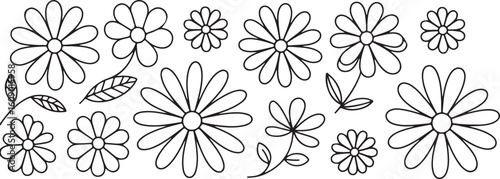 Daisy Flower Vector Illustration in Doodle Style Outline Art Floral Set