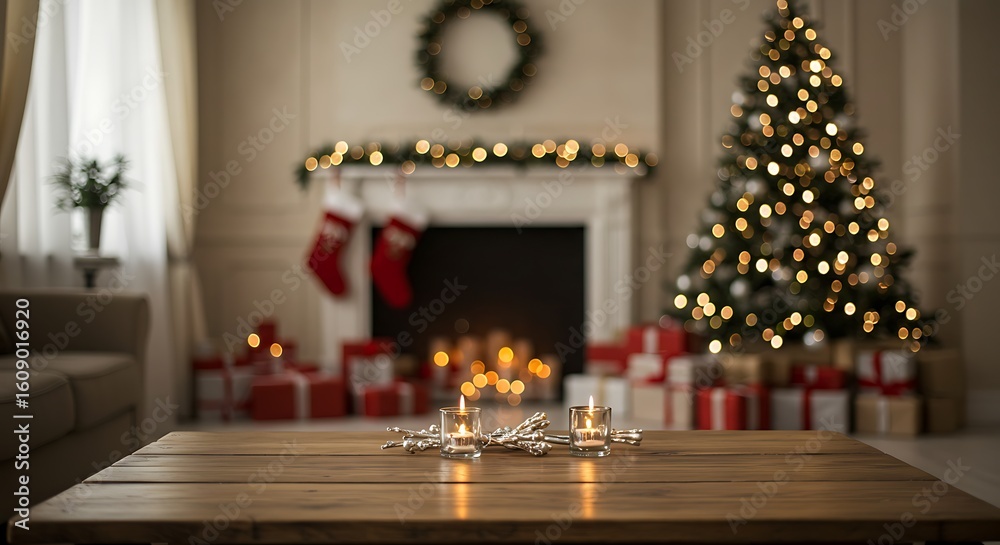 Fototapeta premium Design Details of Beautiful holiday decorated room with Christmas tree