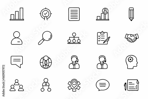 A sleek HR-centric bundle illustrating modern workplace values and human capital management in a single-line style. Great for digital platforms, SaaS tools, or HR branding