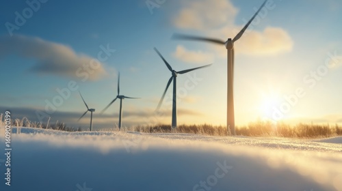 Wallpaper Mural Wind turbines spinning in light snow, producing winter renewable energy Torontodigital.ca