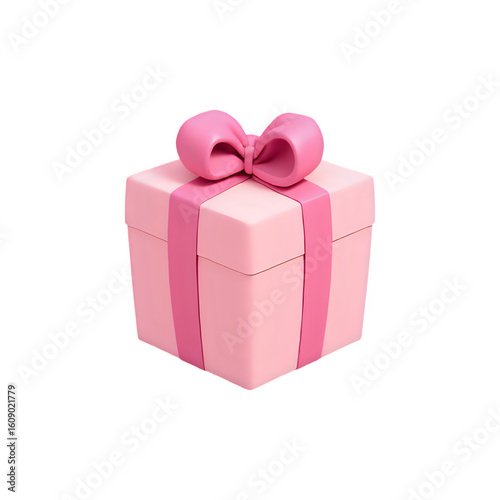 A pink gift box with a ribbon and bow on a white background