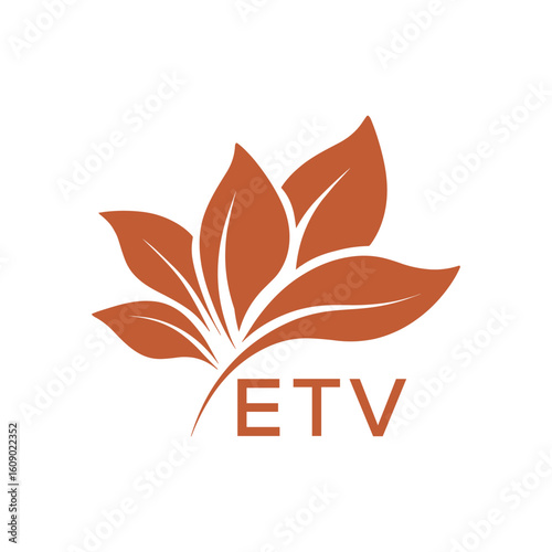 ETV Elegant Minimal Leaf Logo Design, ETV Later Logo, Botanical Nature Logo with Text, Clean Botanical Logo Design, Natural Organic Leaf Badge
