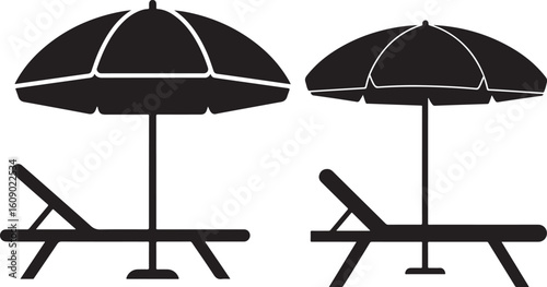 Two beach chairs and umbrellas for relaxation silhouette