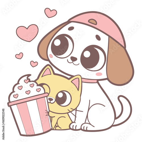 Cute cartoon dog holding a gift box in a fun and happy illustration