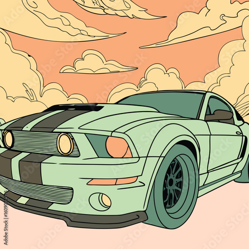 Red retro sports car vector illustration in vintage style design