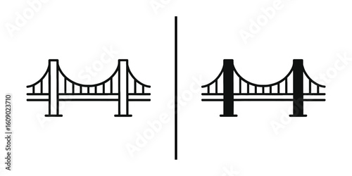Bridge Iconography: Two contrasting bridge designs, presented in stark black and white, symbolizing connection and transition across a chasm.