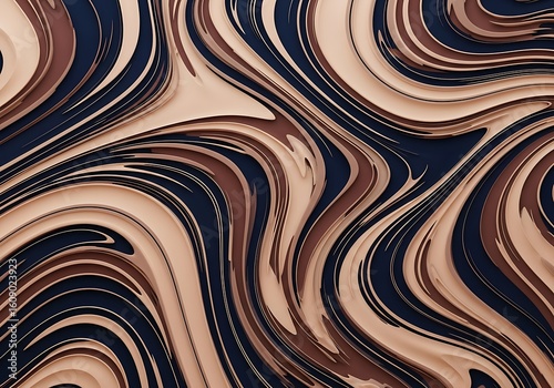 Elegant fluid art background with swirling patterns of dark blue and beige tones
