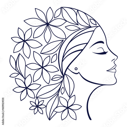 Beautiful girl with floral hairstyle illustration in spring fashion style